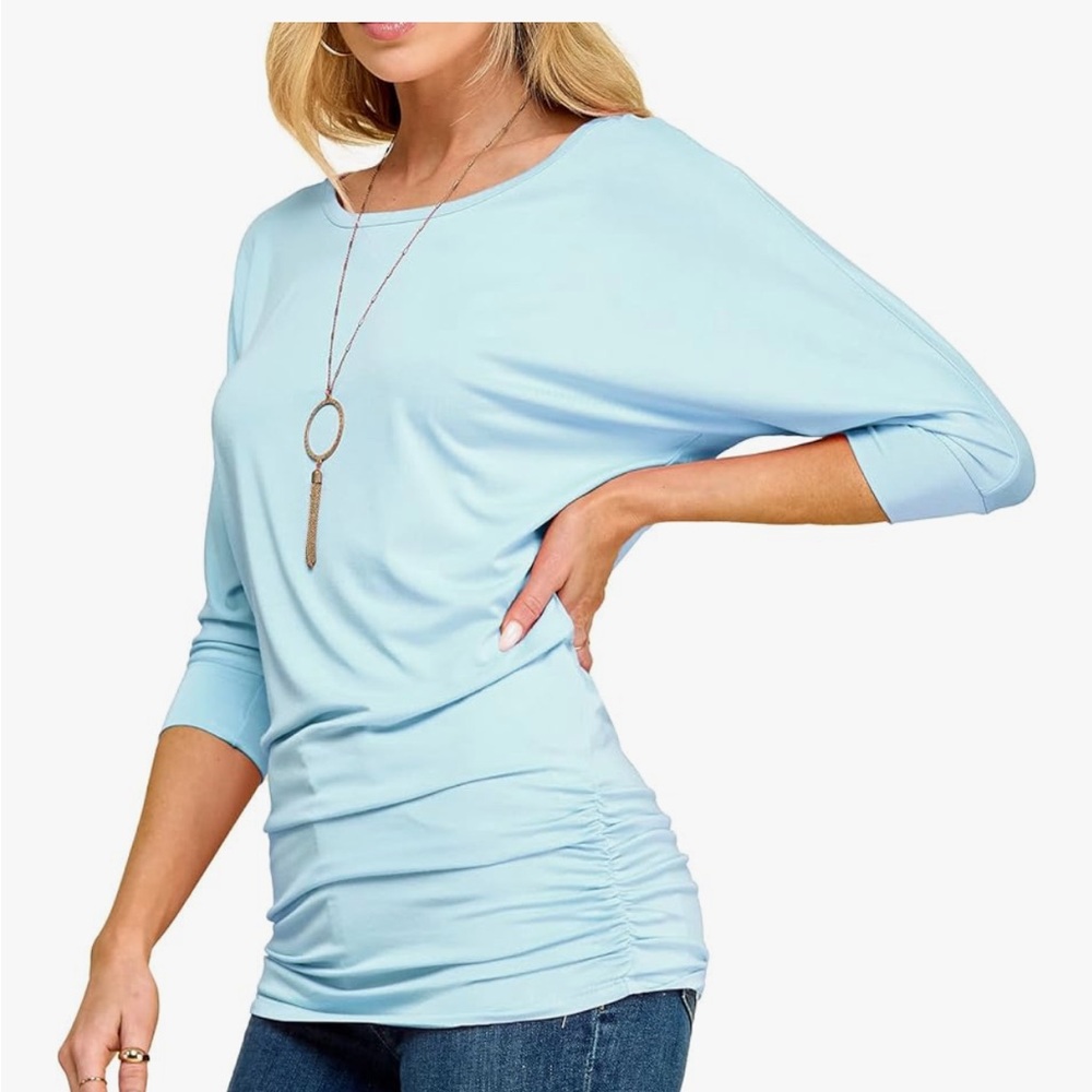 Boatneck Dolman Sleeve 3/4 sleeve ruched tunic top